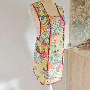 Vintage Retro Floral Pinup Cottagecore Scalloped Trim Cotton Apron S
